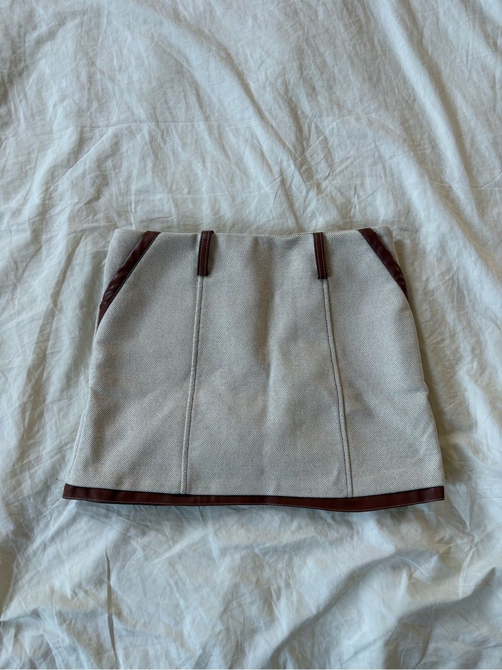 Zara Cream canvas Skirt with Brown Trim